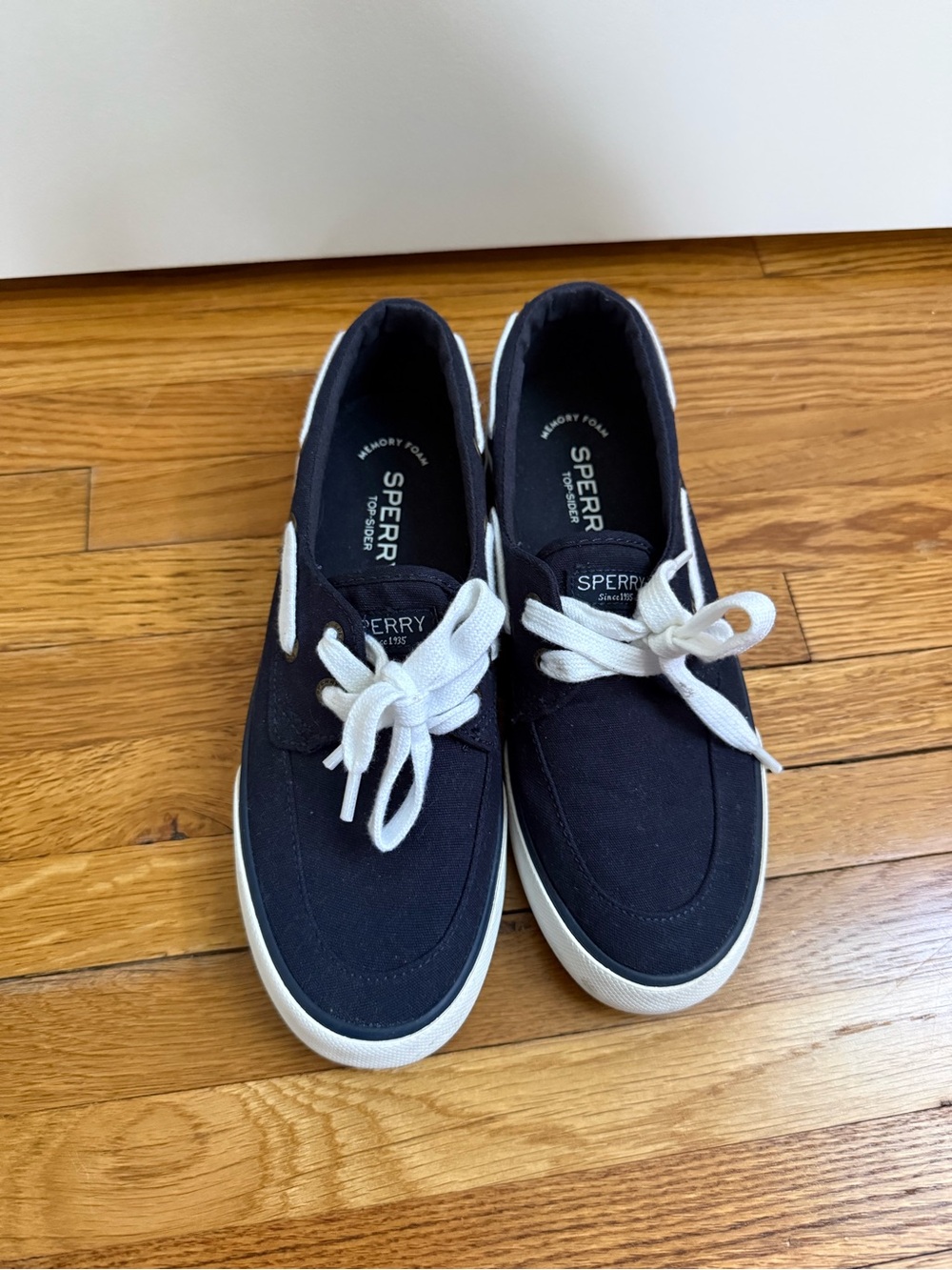 Sperry Navy Canvas Lace-Up Boat Shoes with White Accents